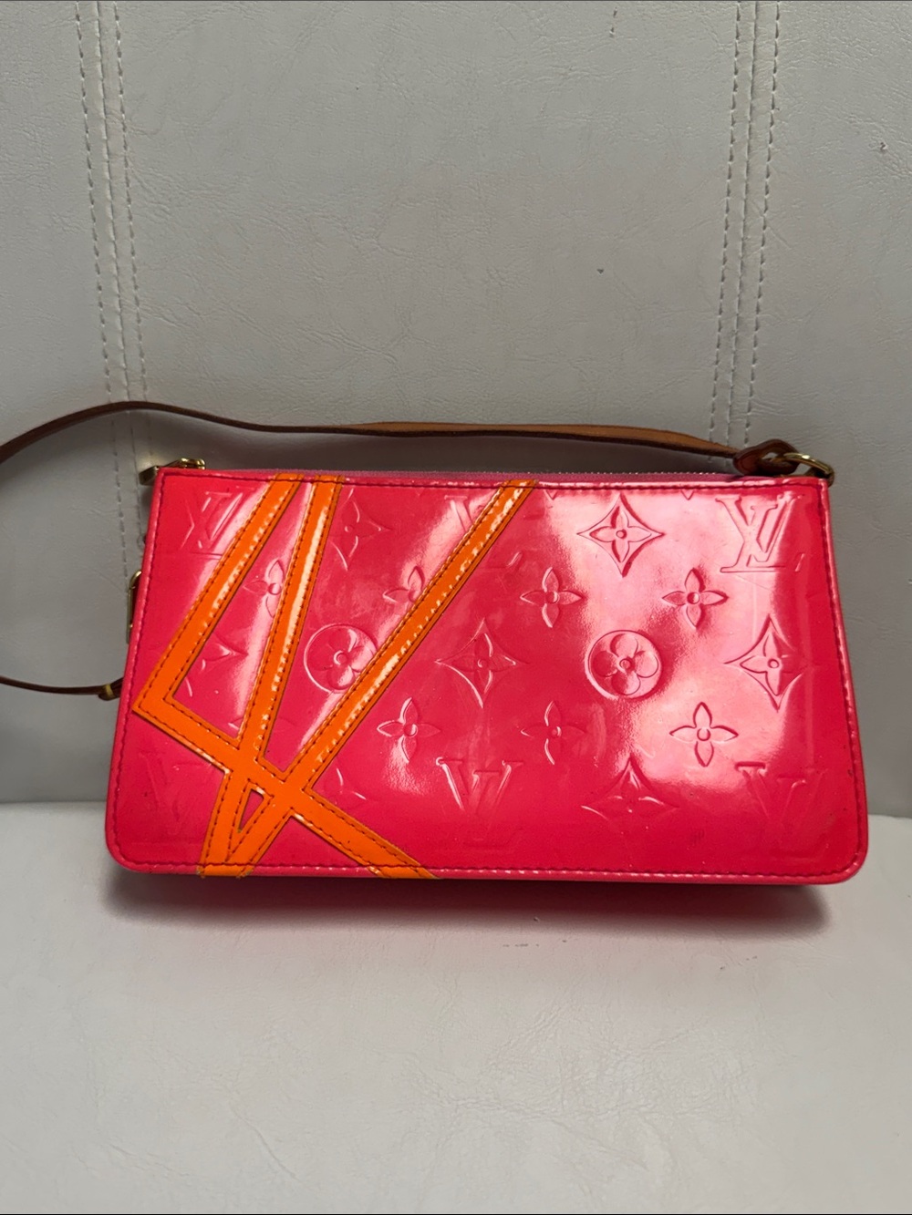 Louis Vuitton Neon Pink Orange Leather Vernis Purse